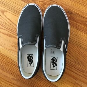 gray, slip on vans, worn once, very good condition
